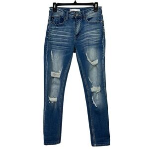 KanCan Jr Women’s Blue Jeans Sz 3/25 Medium Wash Distress/Ripped/Torn Stretch
